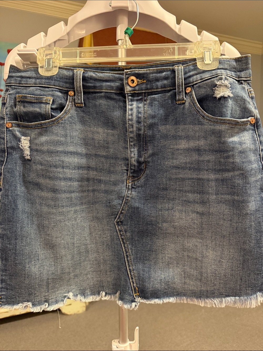 Kendall & Kylie Distressed Medium Blue Denim Mini Skirt